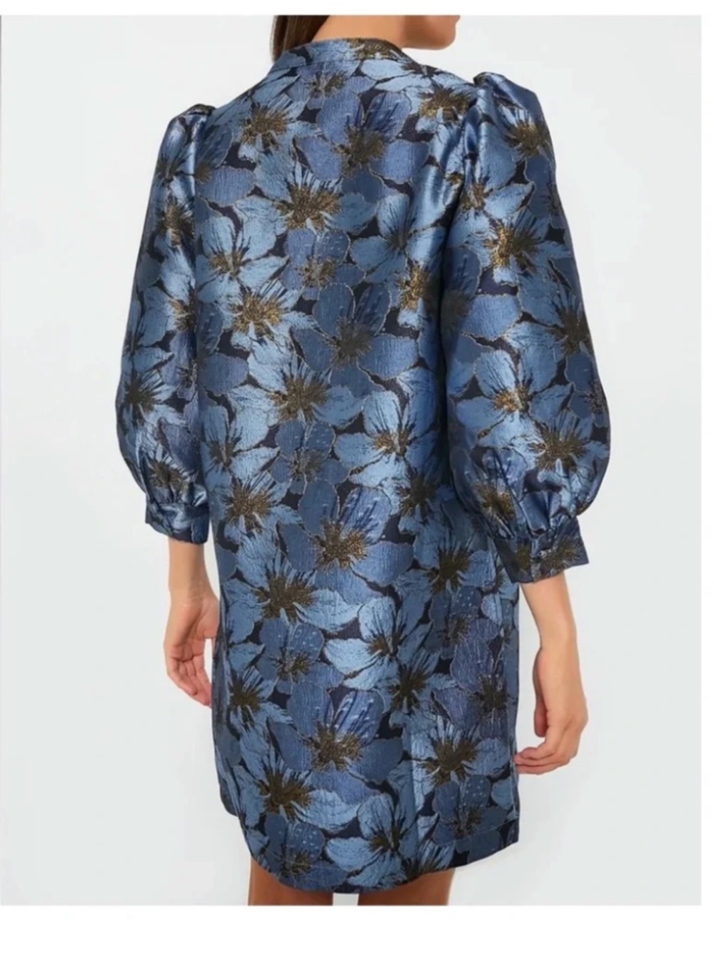 Pomander Place Blue Jacquard Samantha Dress Floral Balloon Sleeves XXL - Picture 2 of 16